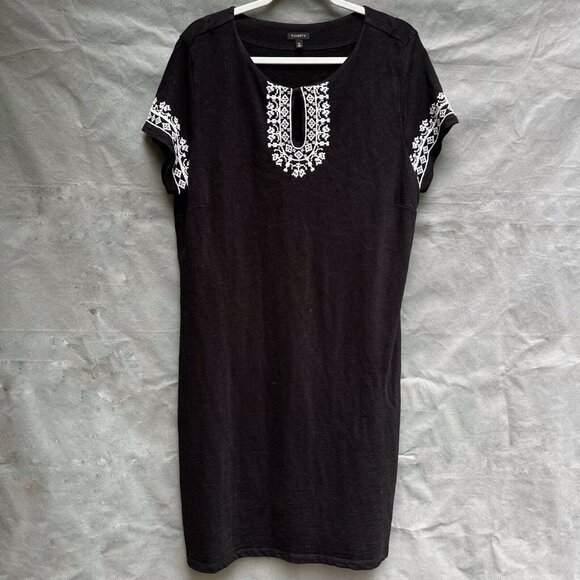 Talbots Size XL Black with Embroidery Short Sleeves Key Hole Mini Dress - Picture 1 of 6
